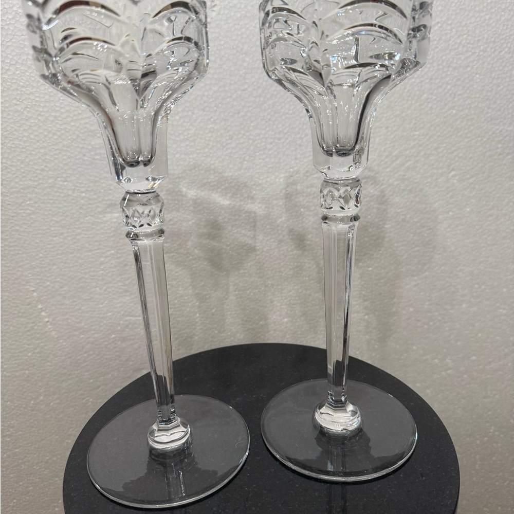 Vintage Rogaska Double Scalloped Wave Tall  Elegant Crystal Candle Holders